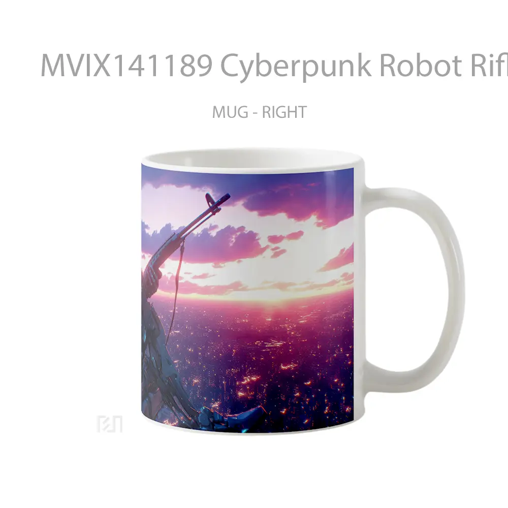 Mug Cyberpunk Robot Rifle Gun Sci Fi Gelas Keramik Unik - All-side / Desain