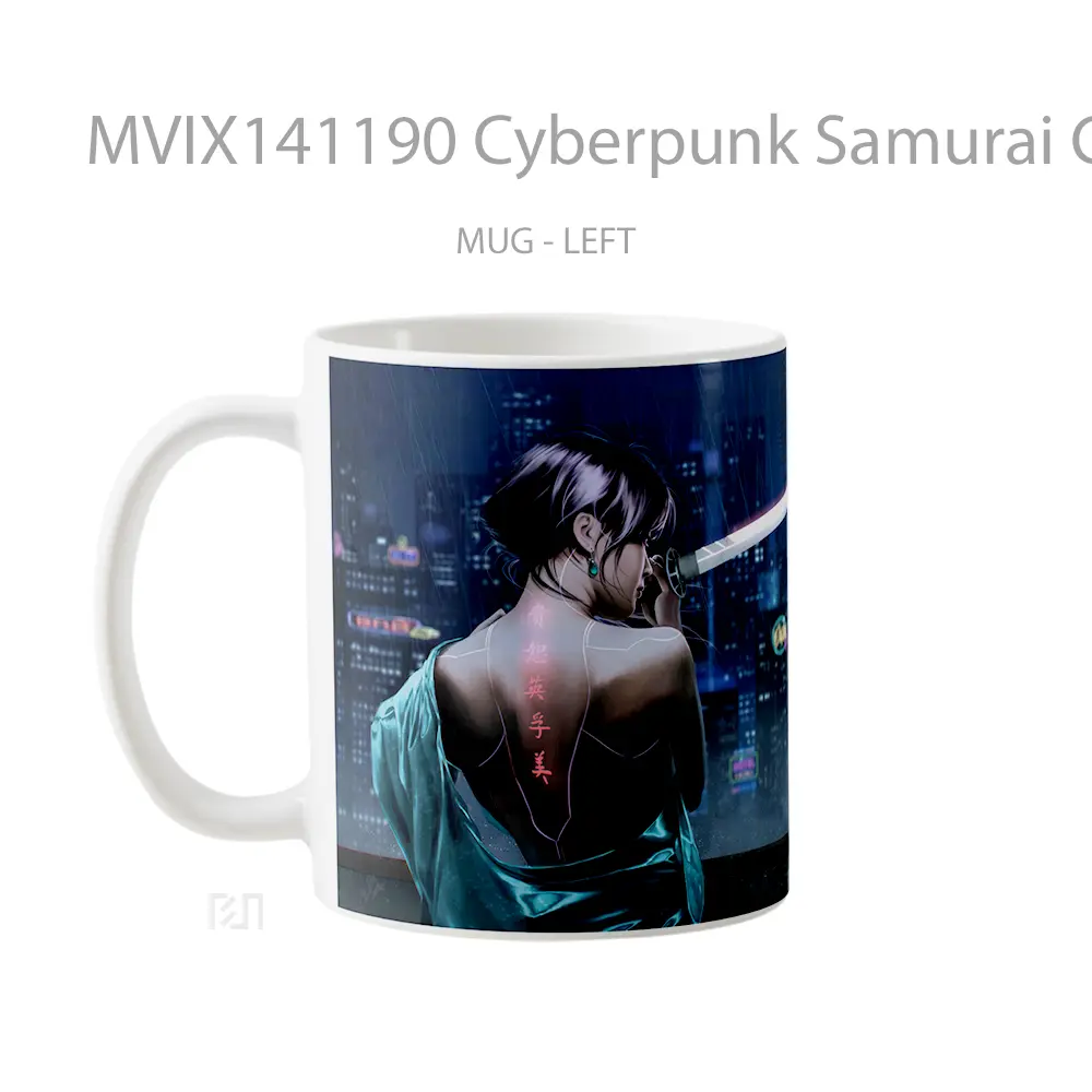 Mug Cyberpunk Samurai Girl Katana Sci F Gelas Keramik Unik - All-side / Desain