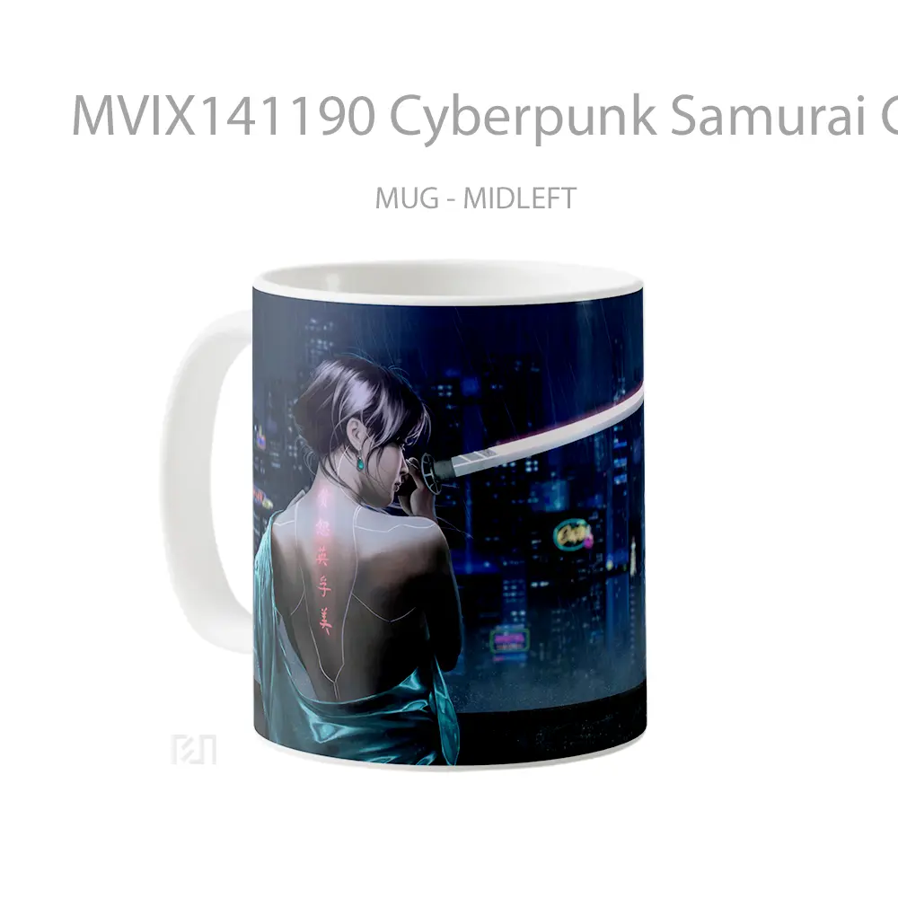 Mug Cyberpunk Samurai Girl Katana Sci F Gelas Keramik Unik - All-side / Desain