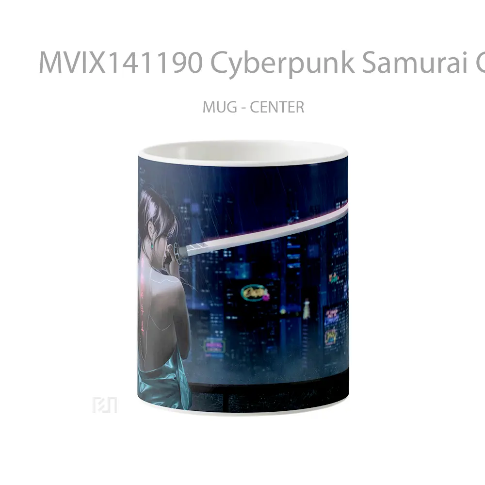 Mug Cyberpunk Samurai Girl Katana Sci F Gelas Keramik Unik