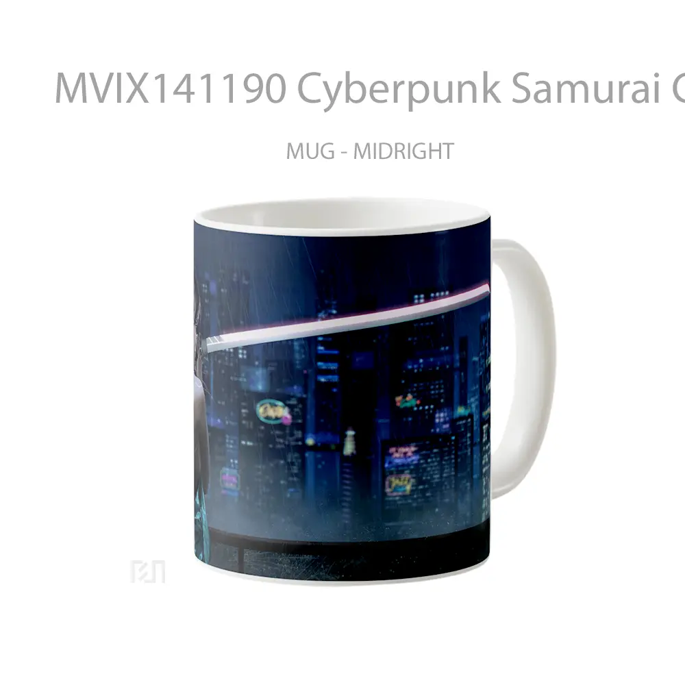 Mug Cyberpunk Samurai Girl Katana Sci F Gelas Keramik Unik - All-side / Desain