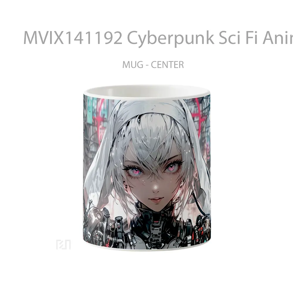 Mug Cyberpunk Sci Fi Anime Girl Nun Cangkir Anime