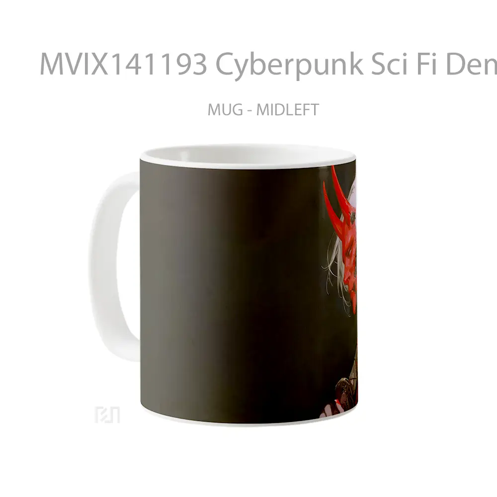 Mug Cyberpunk Sci Fi Demon Mask Horn Gelas Keramik Unik - All-side / Desain