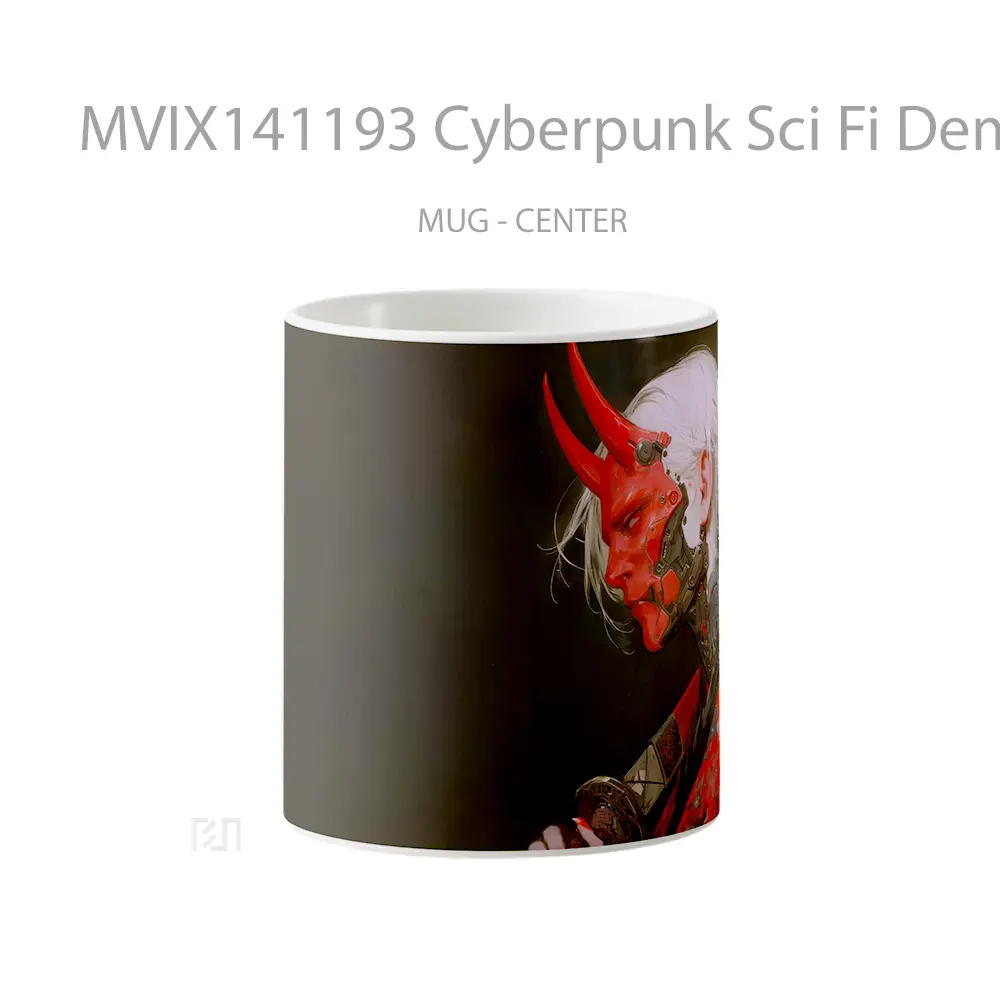 Mug Cyberpunk Sci Fi Demon Mask Horn Gelas Keramik Unik