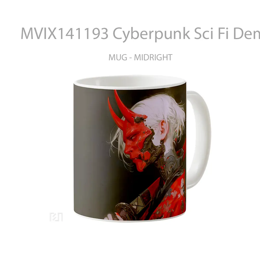 Mug Cyberpunk Sci Fi Demon Mask Horn Gelas Keramik Unik - All-side / Desain