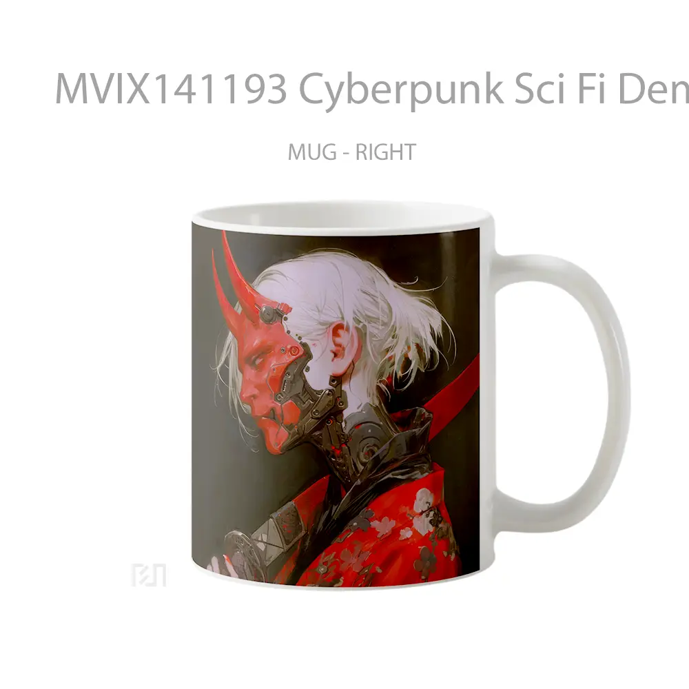 Mug Cyberpunk Sci Fi Demon Mask Horn Gelas Keramik Unik - All-side / Desain