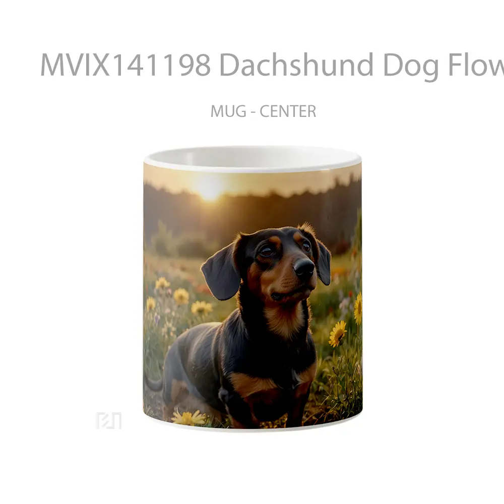 Mug Dachshund Dog Flowers Sunset Animal Gelas Hewan Lucu