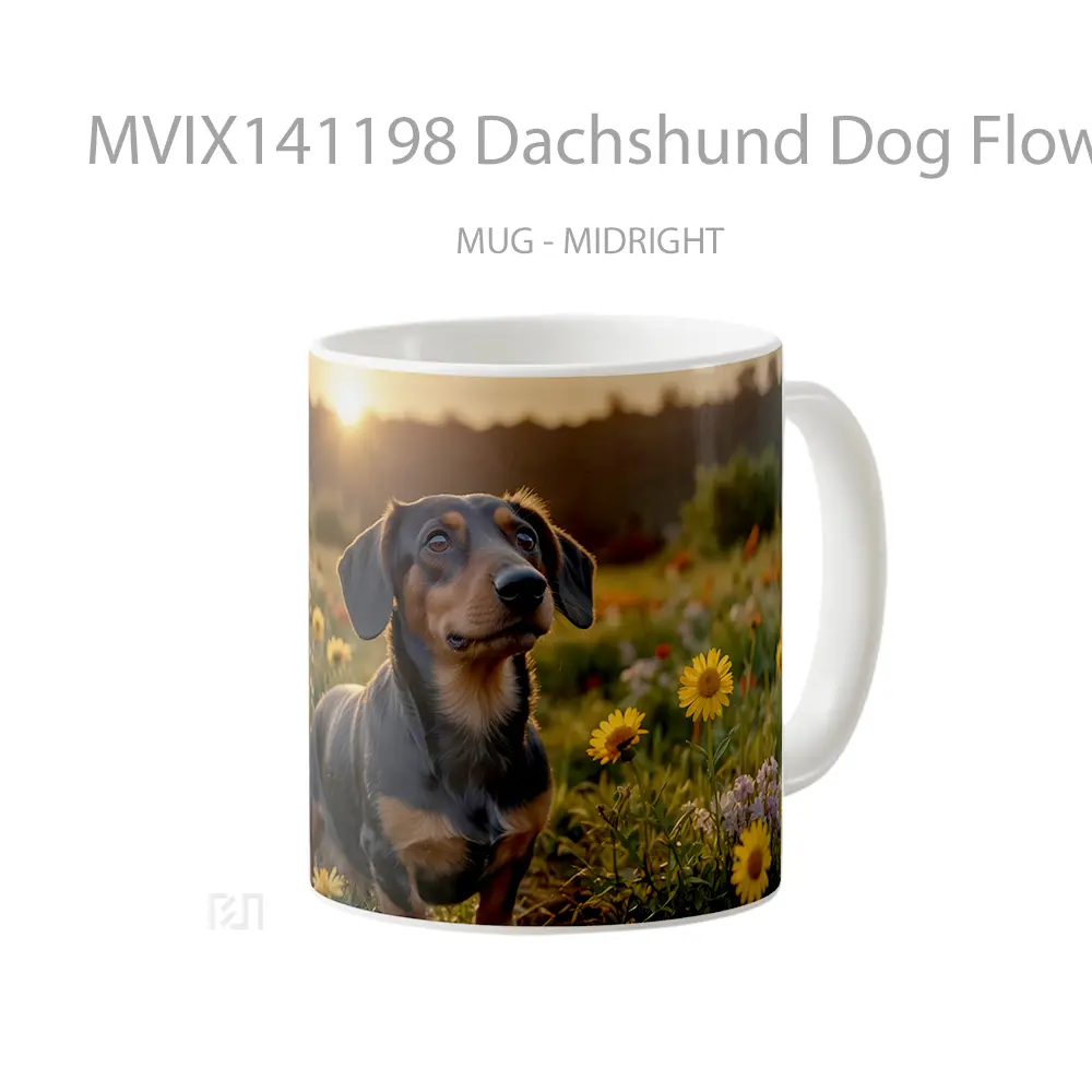 Mug Dachshund Dog Flowers Sunset Animal Gelas Hewan Lucu - All-side / Desain