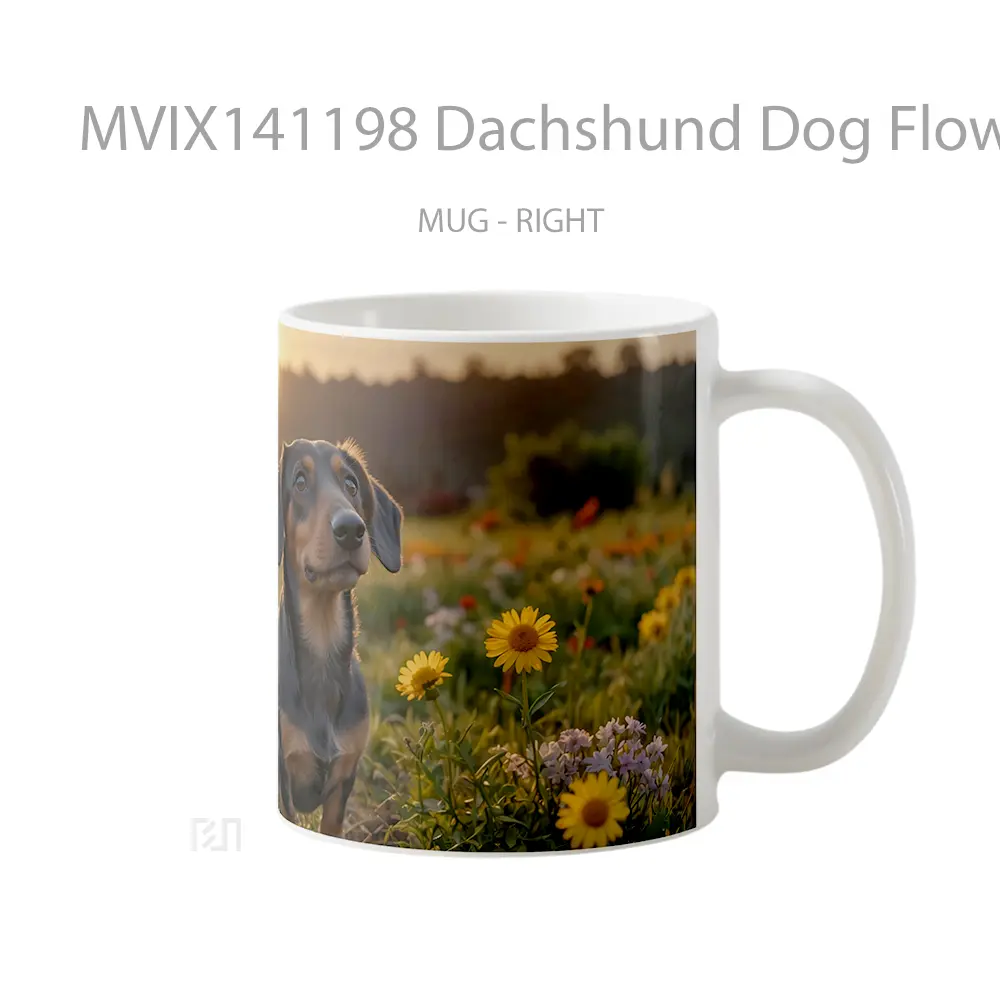 Mug Dachshund Dog Flowers Sunset Animal Gelas Hewan Lucu - All-side / Desain