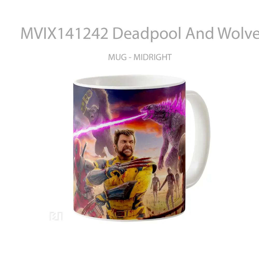 Mug Deadpool And Wolverine Battle Godzilla Kong Gelas Keramik Unik - All-side / Desain