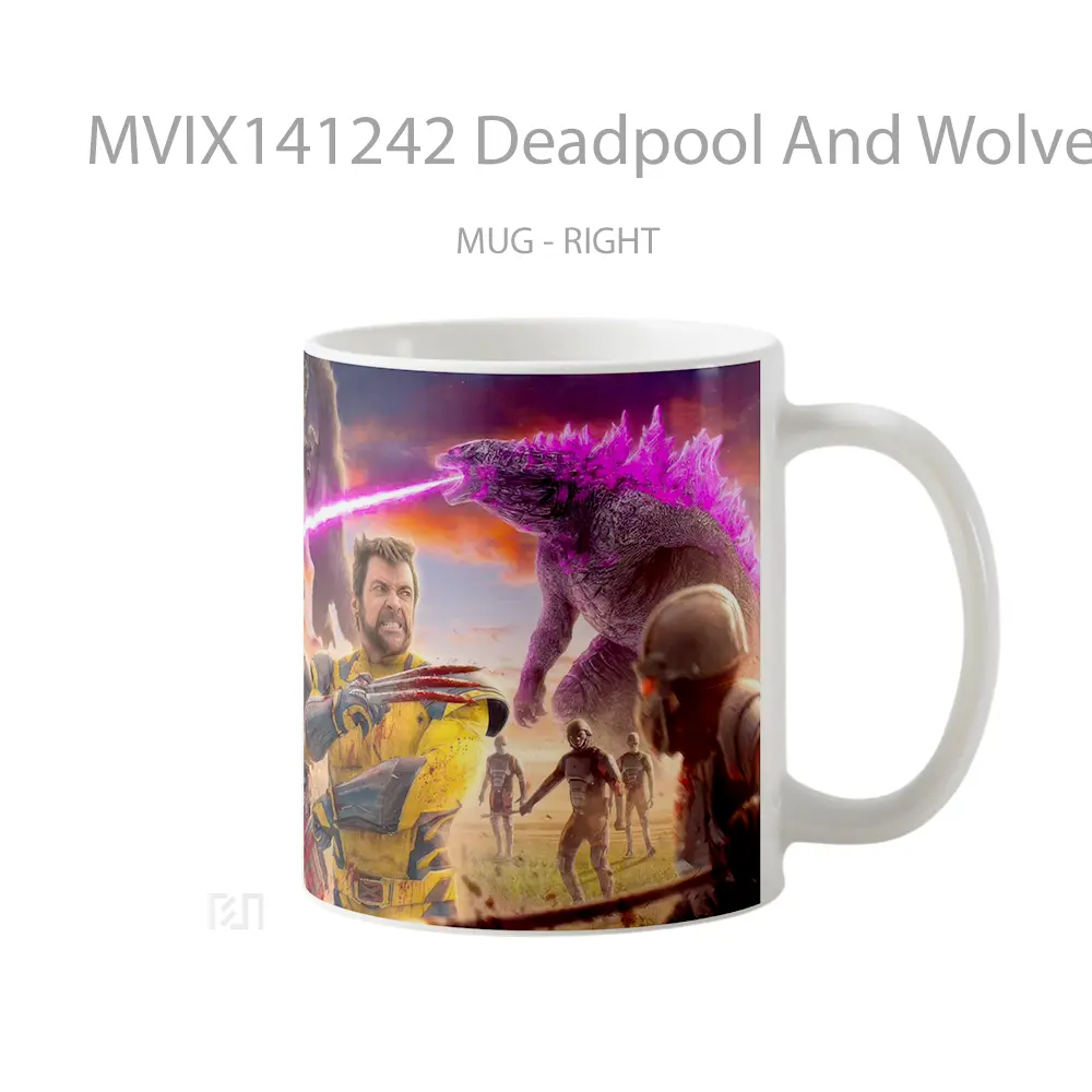 Mug Deadpool And Wolverine Battle Godzilla Kong Gelas Keramik Unik - All-side / Desain