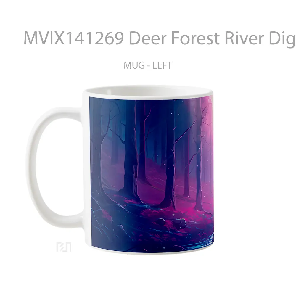 Mug Deer Forest River Digital Art Gelas Pemandangan Alam - All-side / Desain