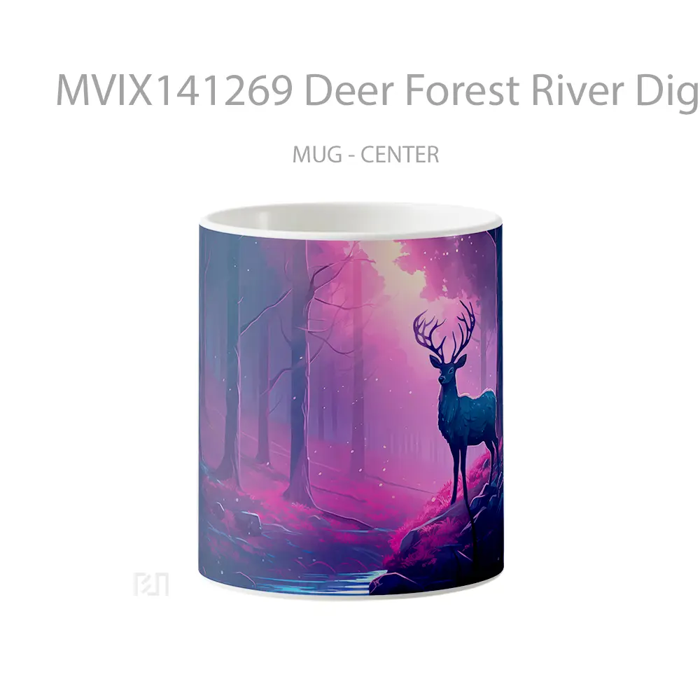 Mug Deer Forest River Digital Art Gelas Pemandangan Alam