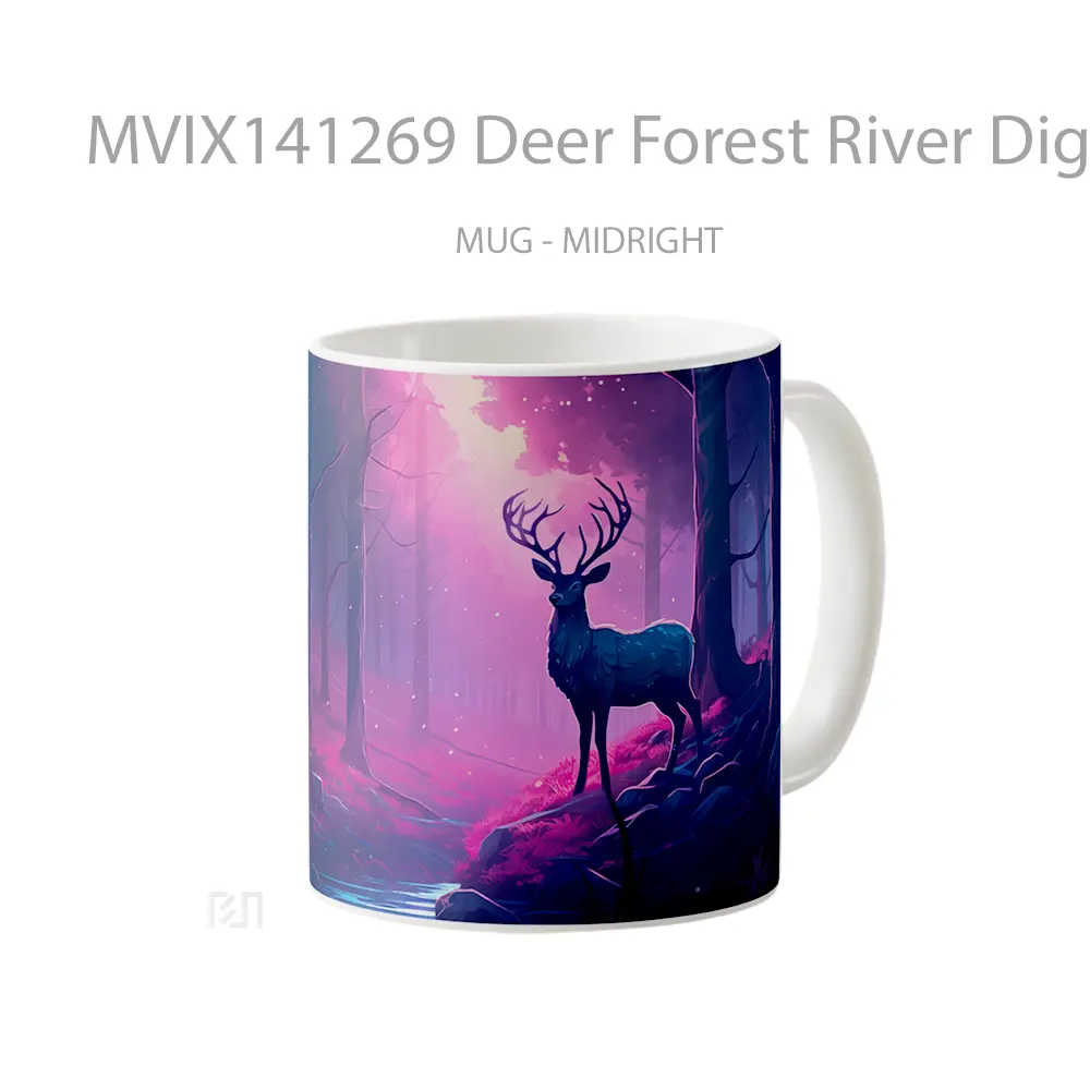 Mug Deer Forest River Digital Art Gelas Pemandangan Alam - All-side / Desain