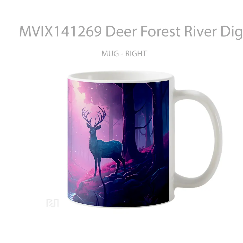 Mug Deer Forest River Digital Art Gelas Pemandangan Alam - All-side / Desain