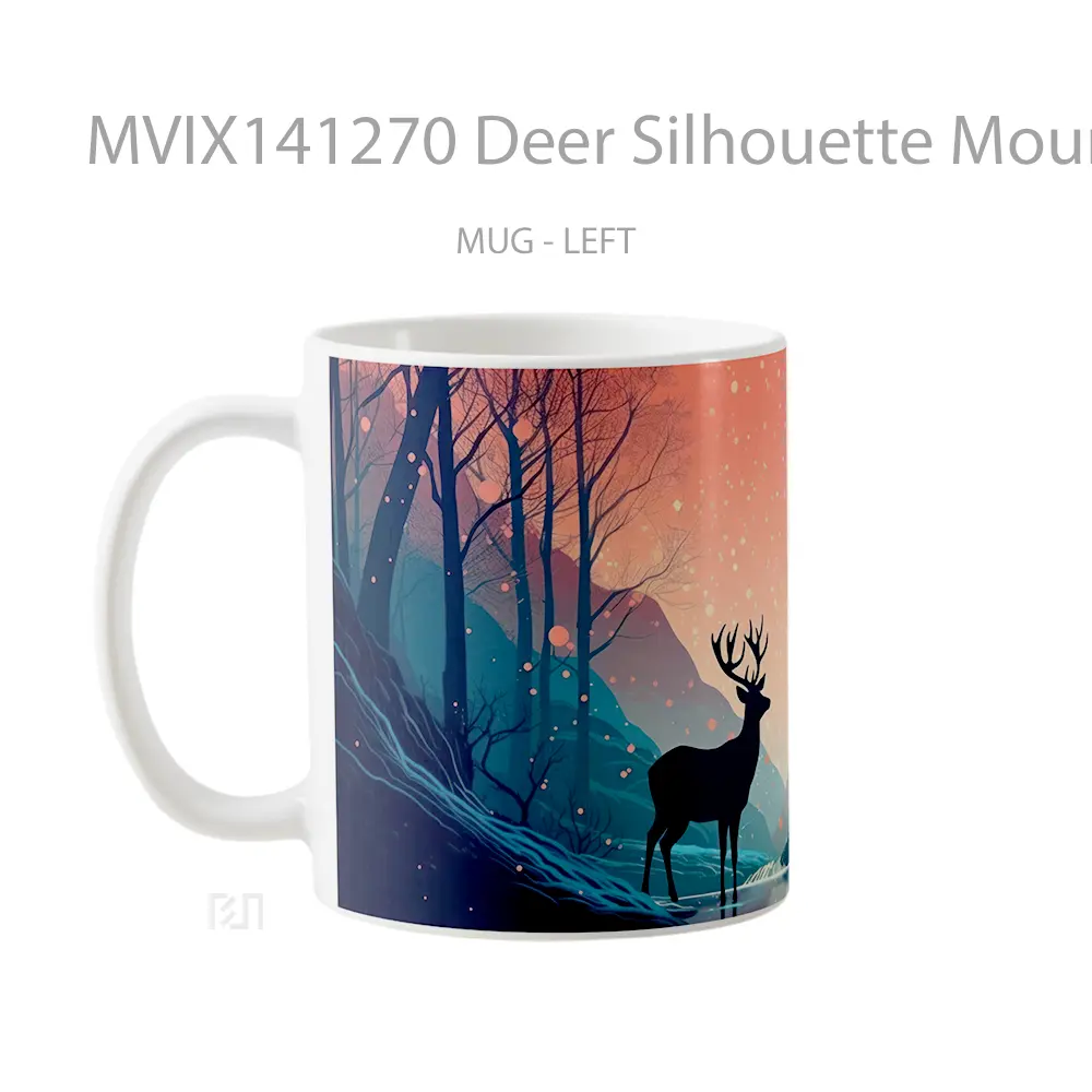 Mug Deer Silhouette Mountain Forest Nature Minimalist Digital Art Gelas Pemandangan Alam - All-side / Desain