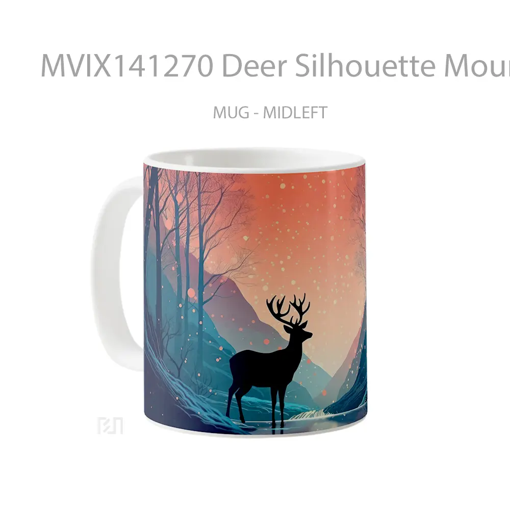 Mug Deer Silhouette Mountain Forest Nature Minimalist Digital Art Gelas Pemandangan Alam - All-side / Desain
