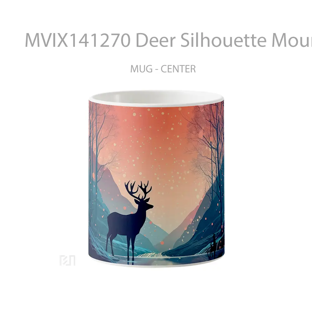 Mug Deer Silhouette Mountain Forest Nature Minimalist Digital Art Gelas Pemandangan Alam