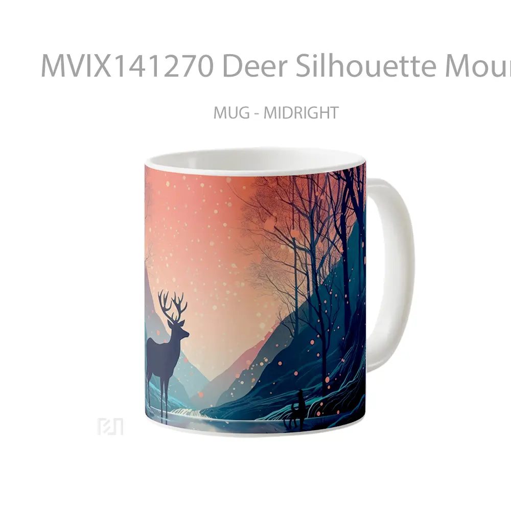 Mug Deer Silhouette Mountain Forest Nature Minimalist Digital Art Gelas Pemandangan Alam - All-side / Desain