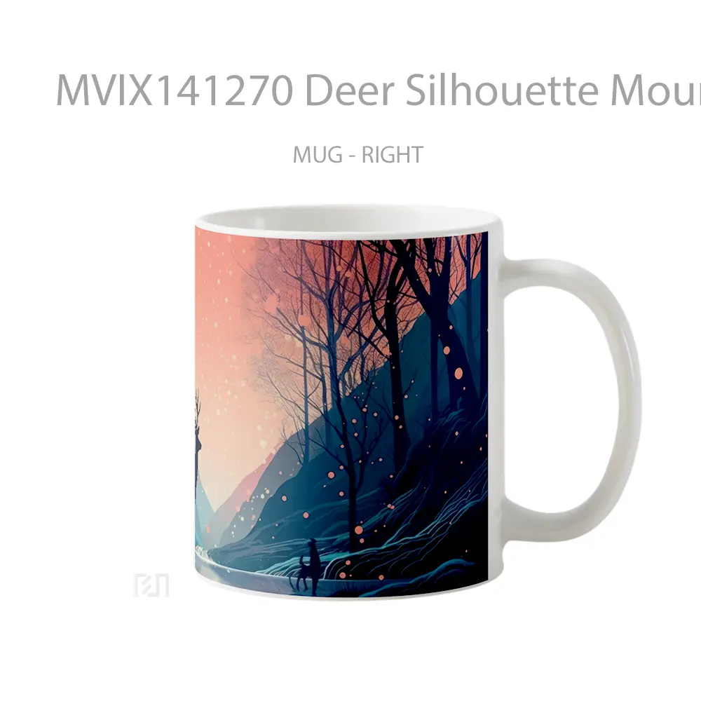 Mug Deer Silhouette Mountain Forest Nature Minimalist Digital Art Gelas Pemandangan Alam - All-side / Desain
