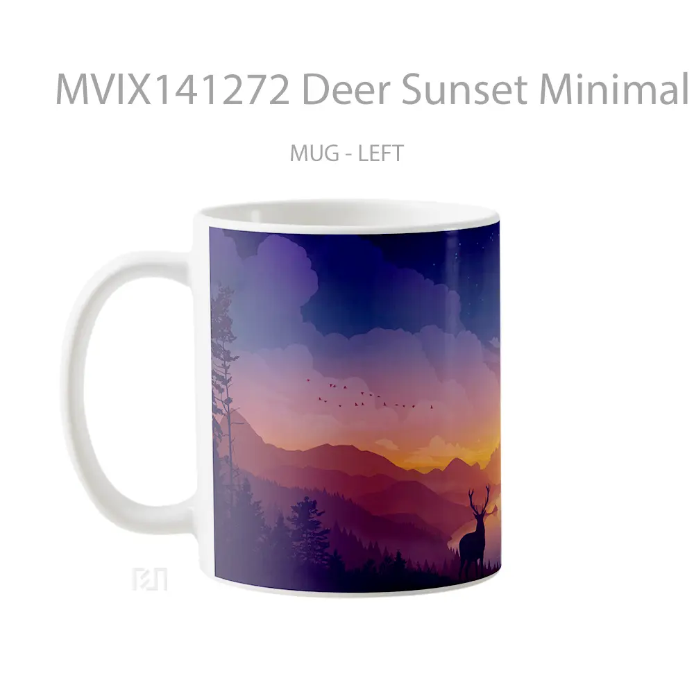 Mug Deer Sunset Minimalist Scenery Digital Art Gelas Pemandangan Alam - All-side / Desain
