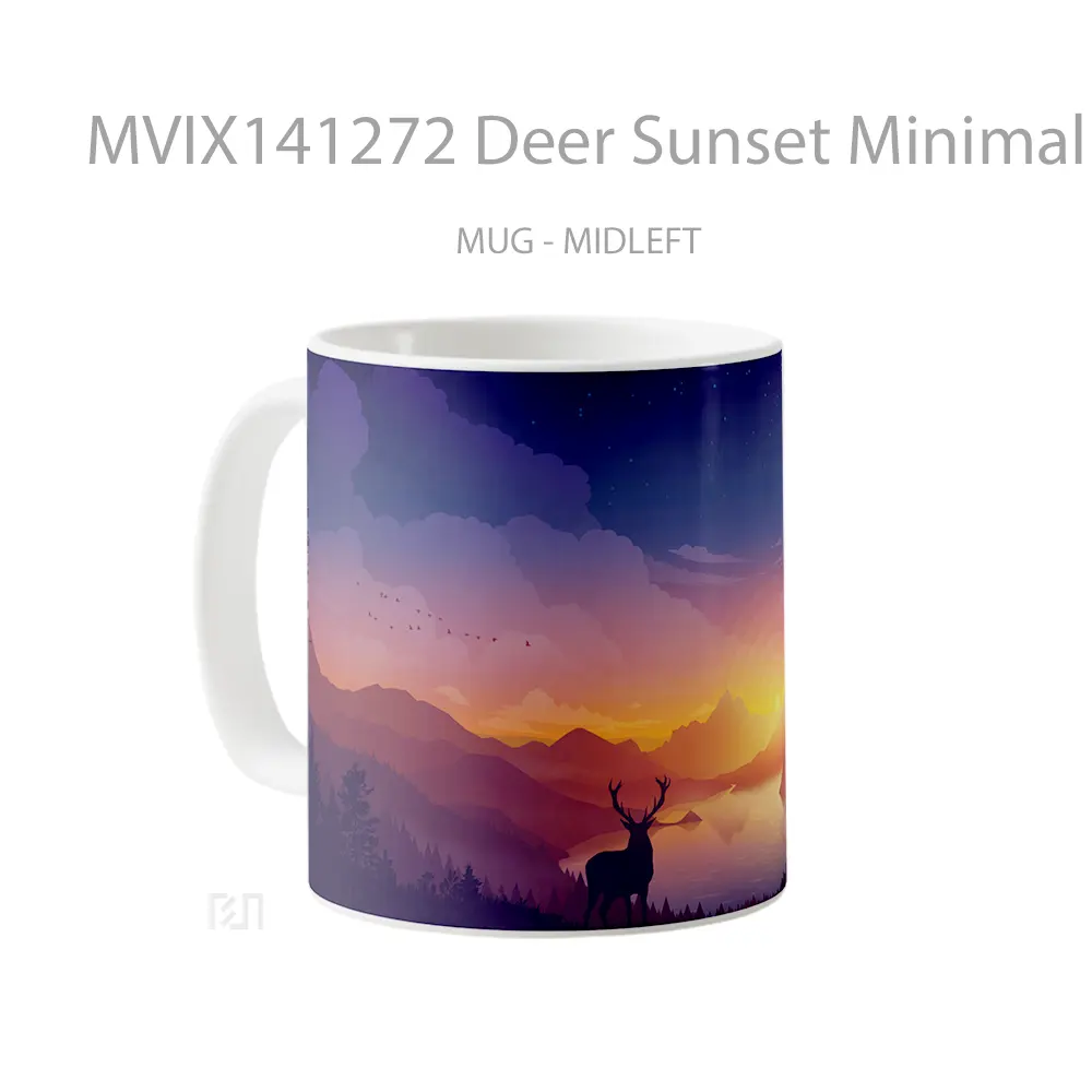 Mug Deer Sunset Minimalist Scenery Digital Art Gelas Pemandangan Alam - All-side / Desain