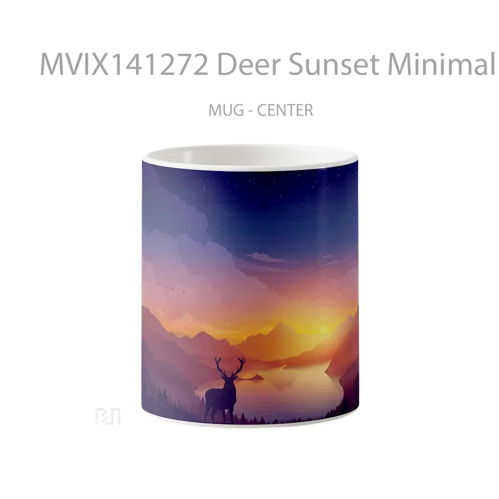 Mug Deer Sunset Minimalist Scenery Digital Art Gelas Pemandangan Alam