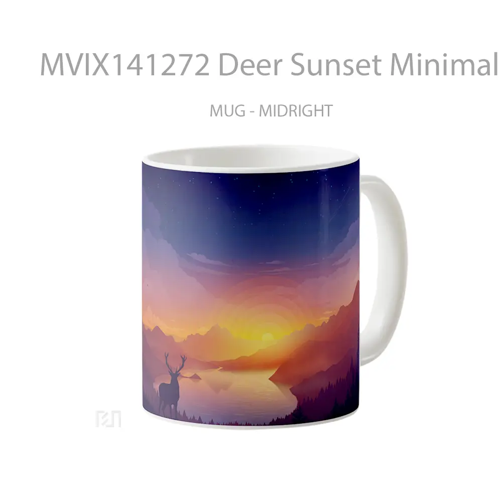 Mug Deer Sunset Minimalist Scenery Digital Art Gelas Pemandangan Alam - All-side / Desain