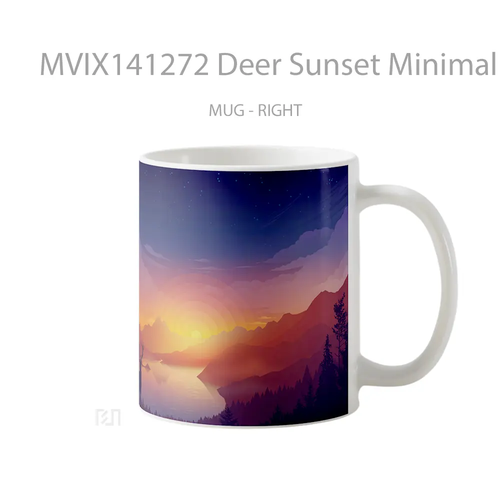 Mug Deer Sunset Minimalist Scenery Digital Art Gelas Pemandangan Alam - All-side / Desain