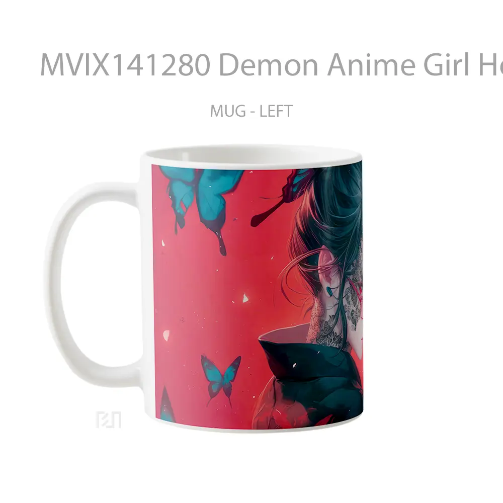 Mug Demon Anime Girl Horn Glasses Katana Cangkir Anime - All-side / Desain