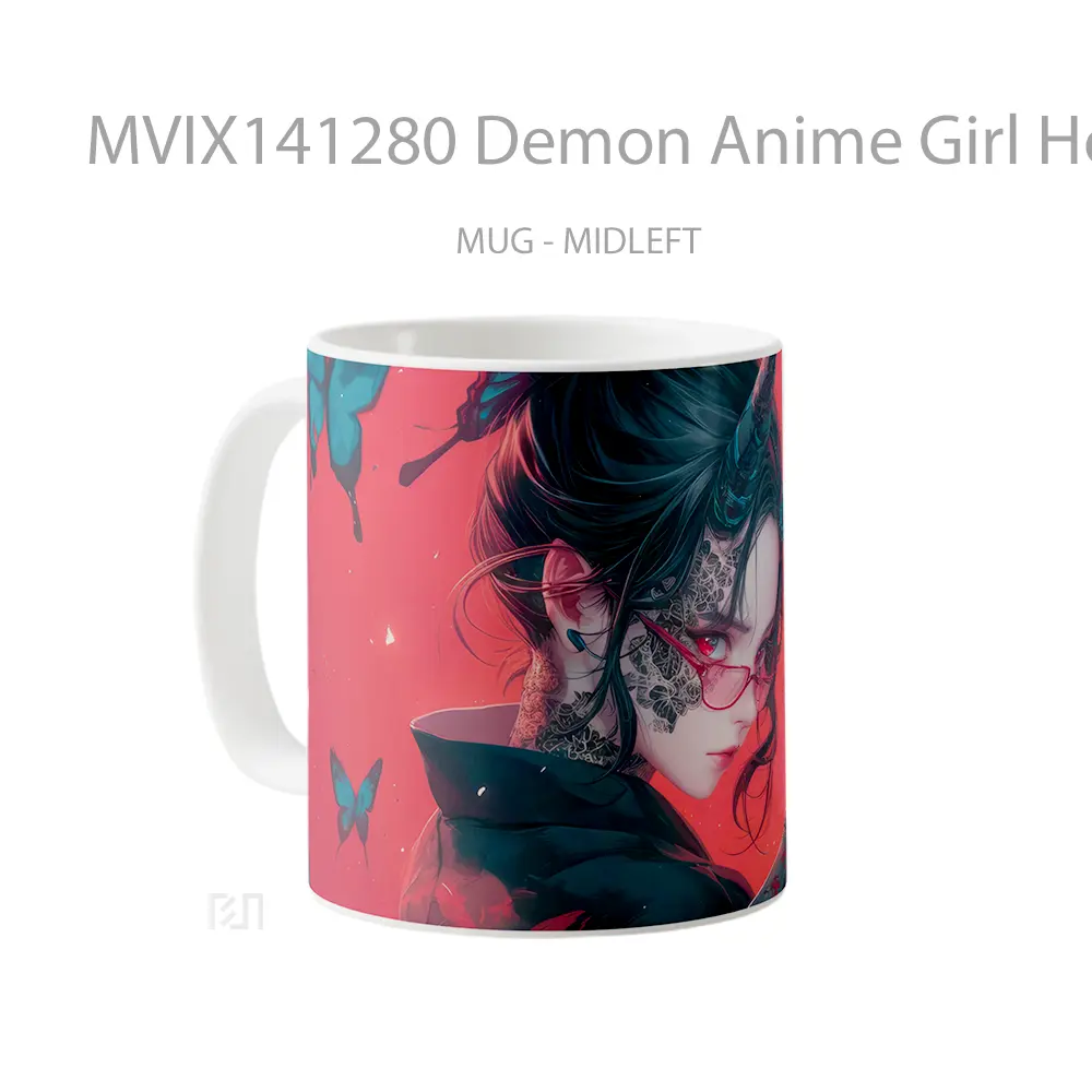 Mug Demon Anime Girl Horn Glasses Katana Cangkir Anime - All-side / Desain