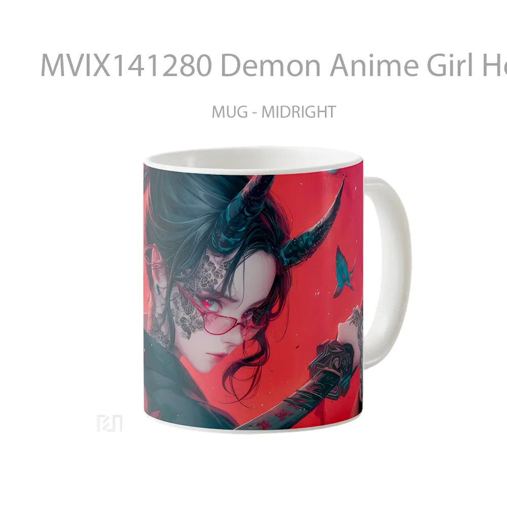 Mug Demon Anime Girl Horn Glasses Katana Cangkir Anime - All-side / Desain