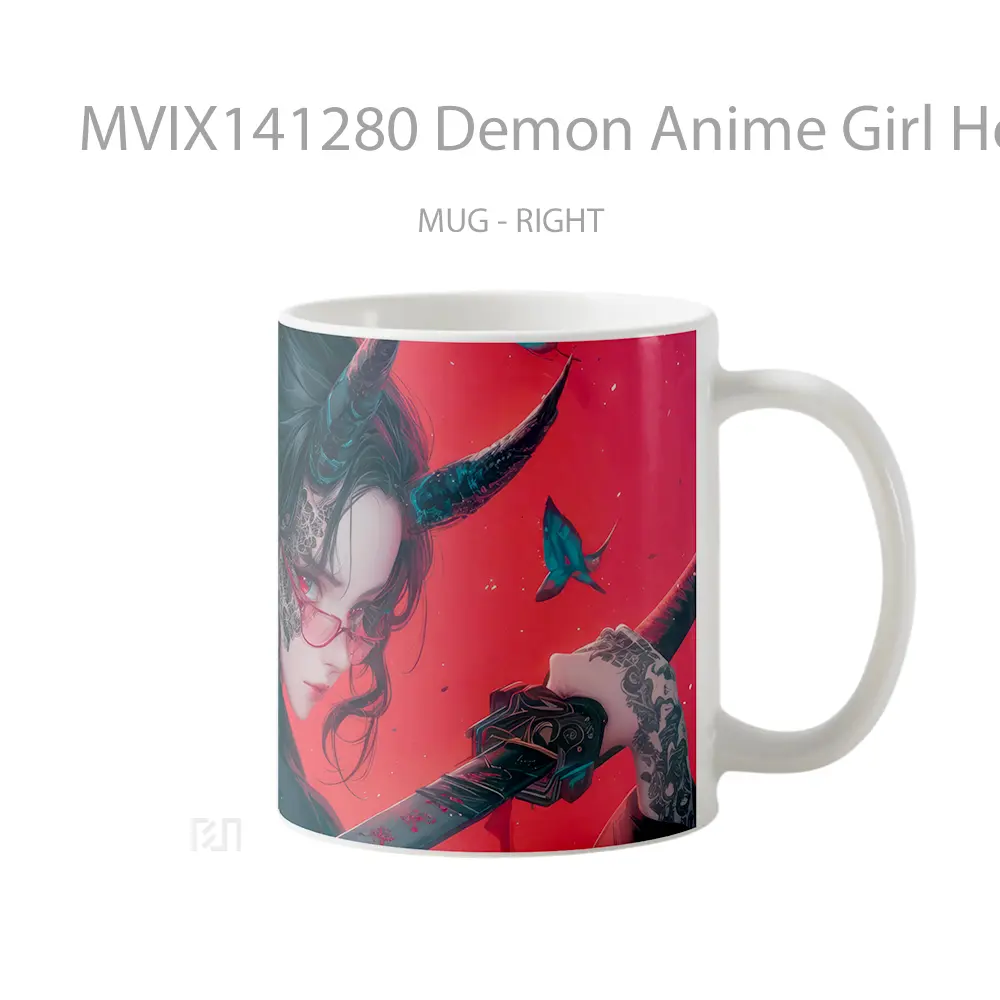 Mug Demon Anime Girl Horn Glasses Katana Cangkir Anime - All-side / Desain