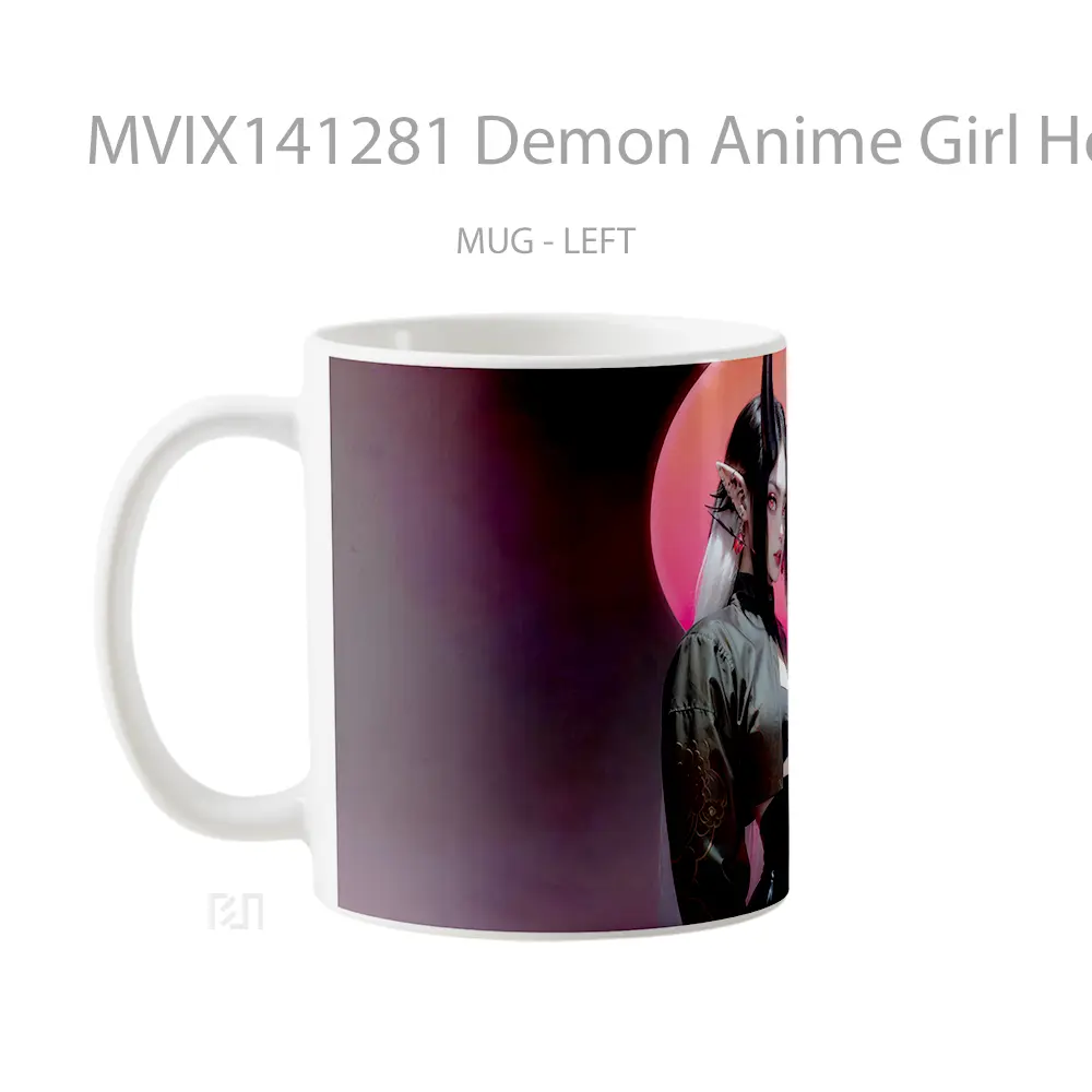 Mug Demon Anime Girl Horn Red Eyes Cangkir Anime - All-side / Desain