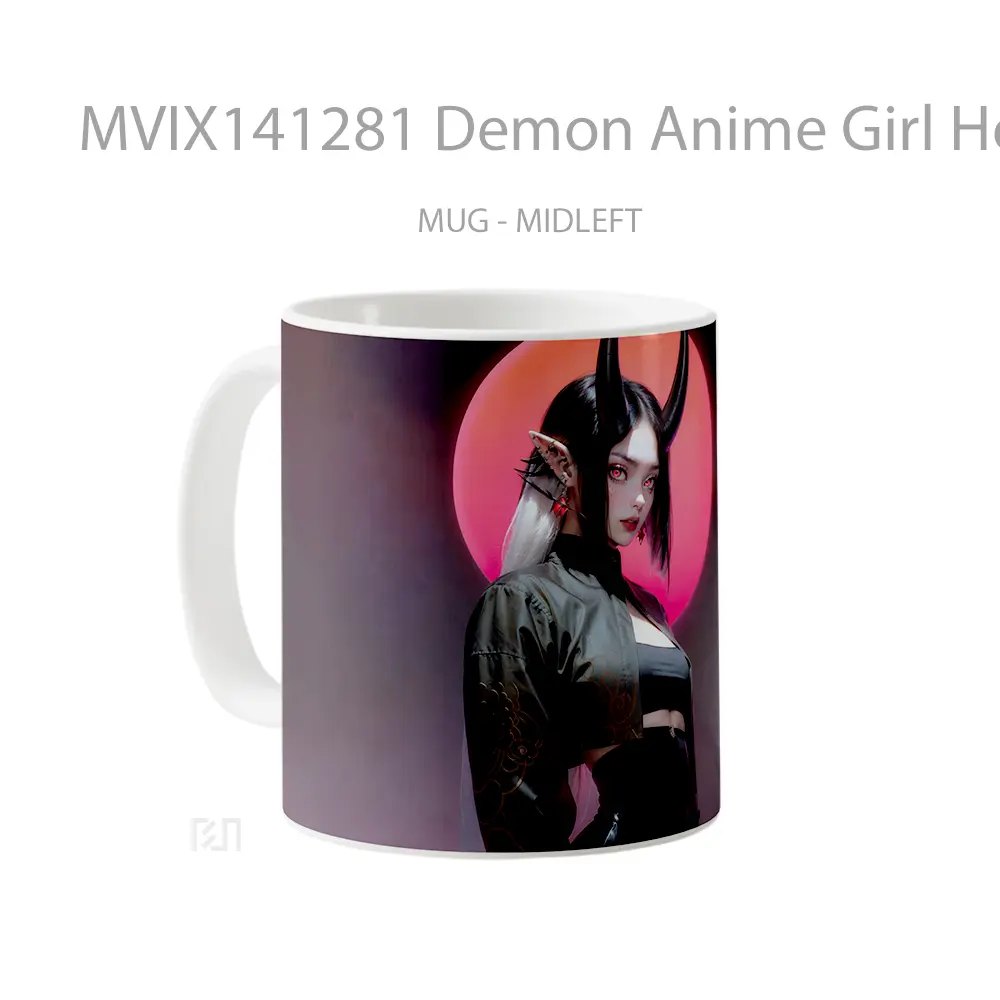 Mug Demon Anime Girl Horn Red Eyes Cangkir Anime - All-side / Desain