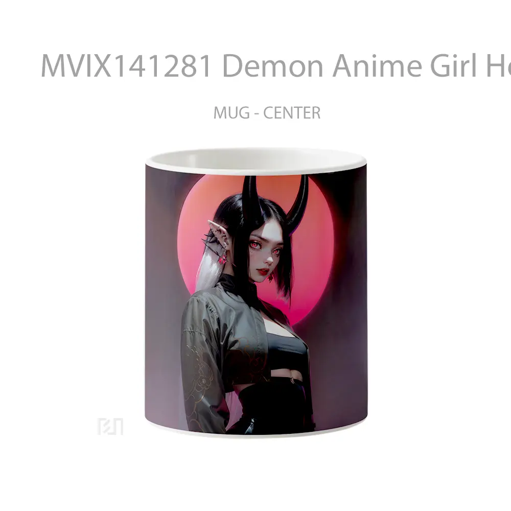 Mug Demon Anime Girl Horn Red Eyes Cangkir Anime