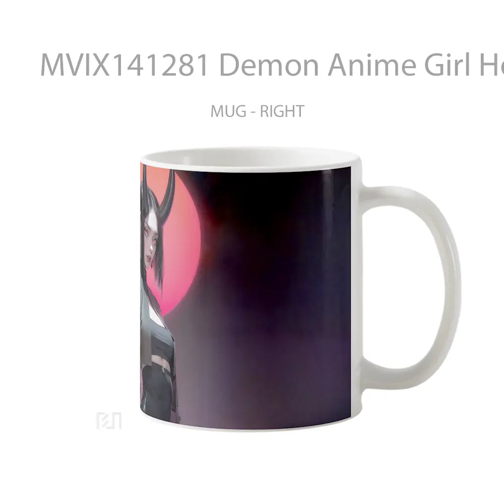 Mug Demon Anime Girl Horn Red Eyes Cangkir Anime - All-side / Desain