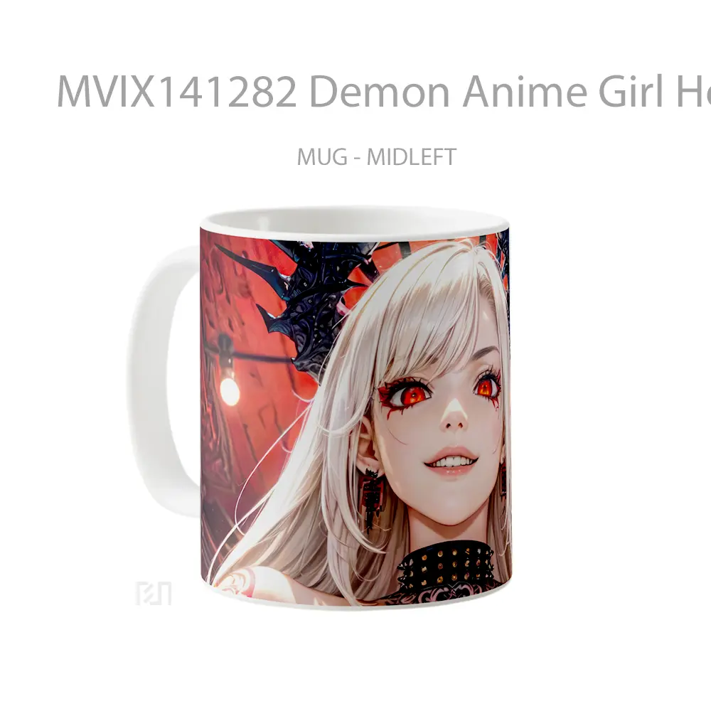 Mug Demon Anime Girl Horn Tattoo Red Eye Cangkir Anime - All-side / Desain