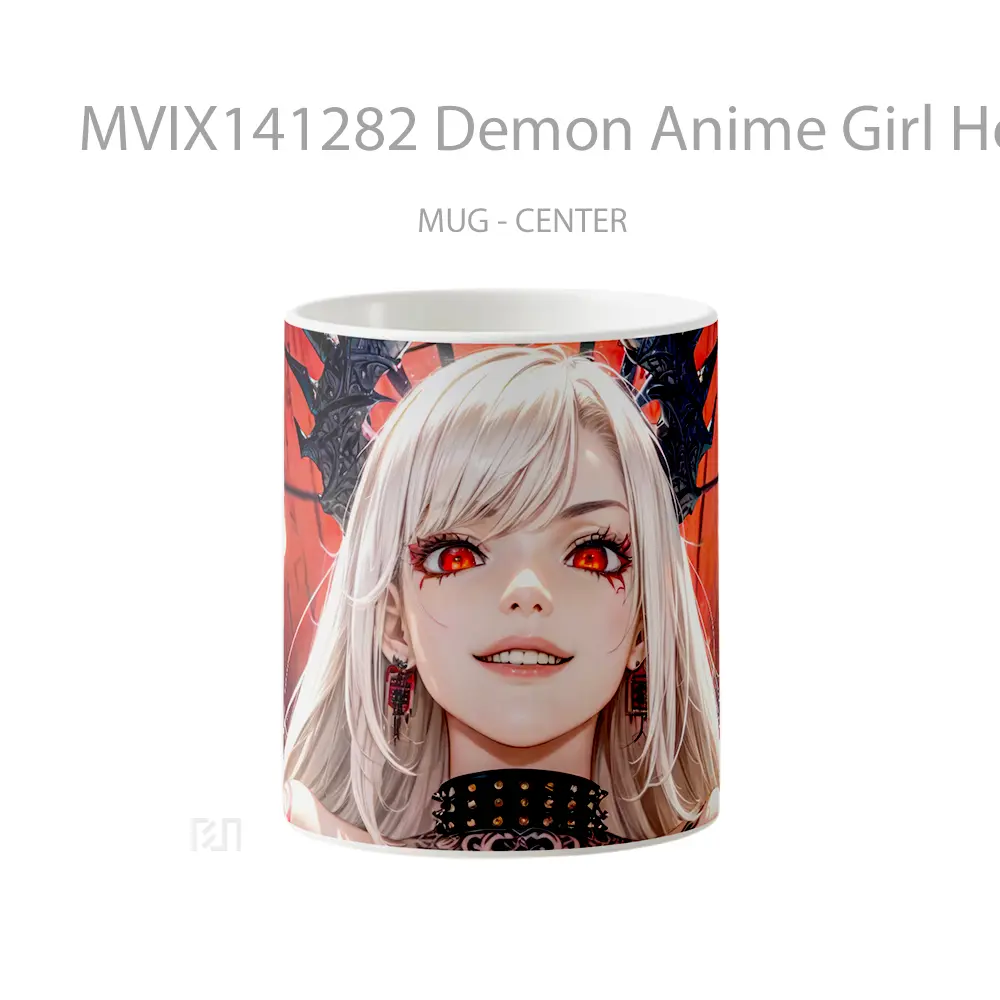 Mug Demon Anime Girl Horn Tattoo Red Eye Cangkir Anime