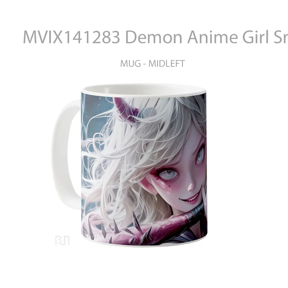 Mug Demon Anime Girl Smile Horn Cangkir Anime - All-side / Desain