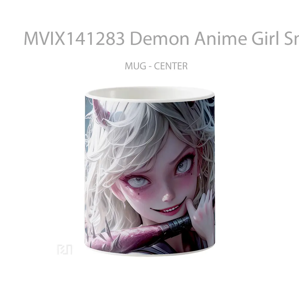 Mug Demon Anime Girl Smile Horn Cangkir Anime