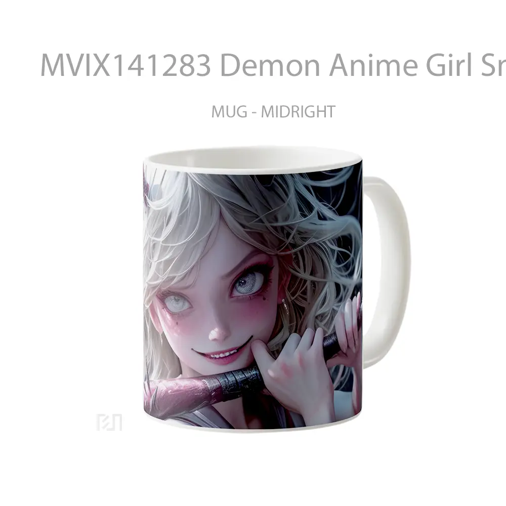 Mug Demon Anime Girl Smile Horn Cangkir Anime - All-side / Desain