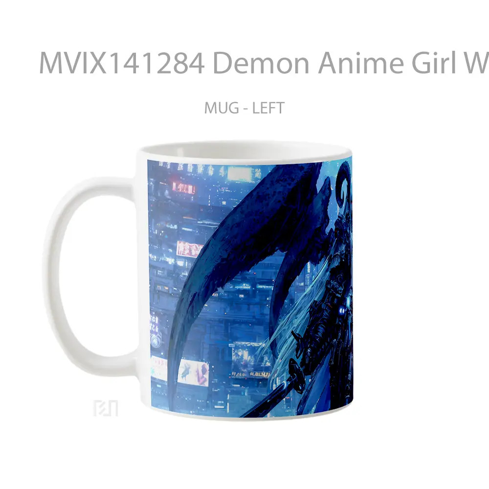 Mug Demon Anime Girl Wings Horn Katana Fantas Cangkir Anime - All-side / Desain