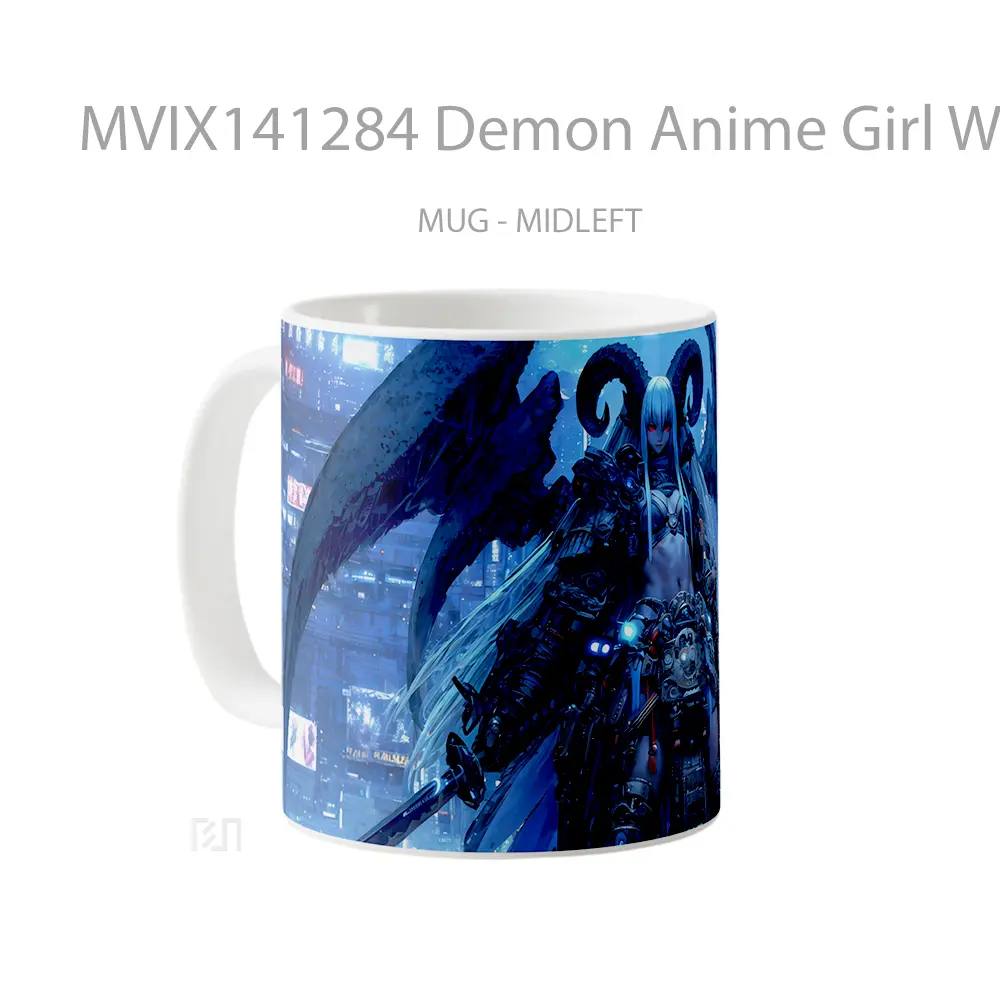 Mug Demon Anime Girl Wings Horn Katana Fantas Cangkir Anime - All-side / Desain