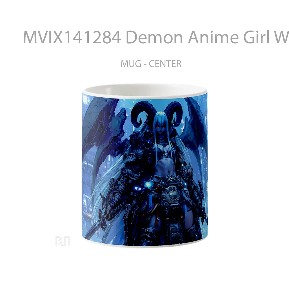 Mug Demon Anime Girl Wings Horn Katana Fantas Cangkir Anime