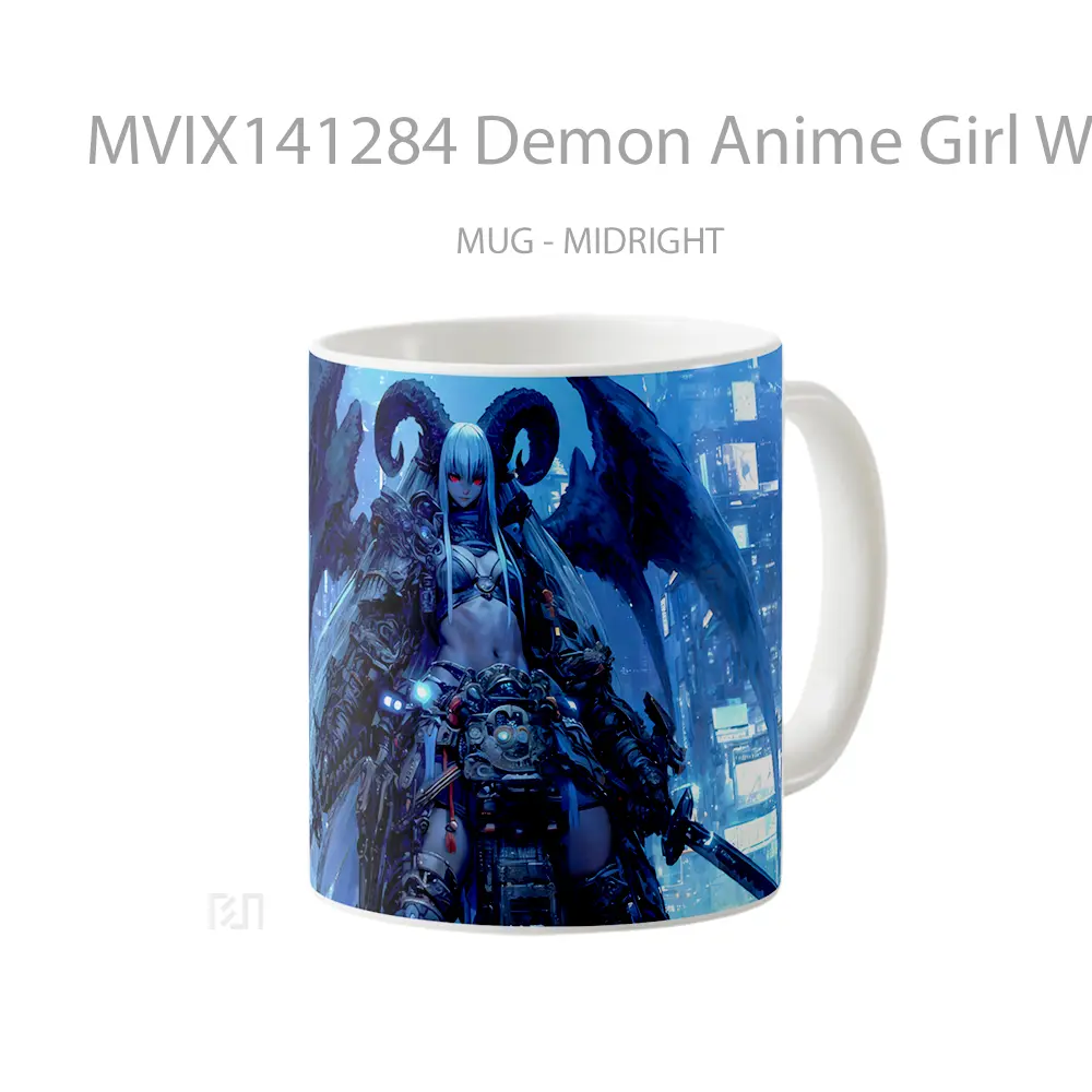 Mug Demon Anime Girl Wings Horn Katana Fantas Cangkir Anime - All-side / Desain