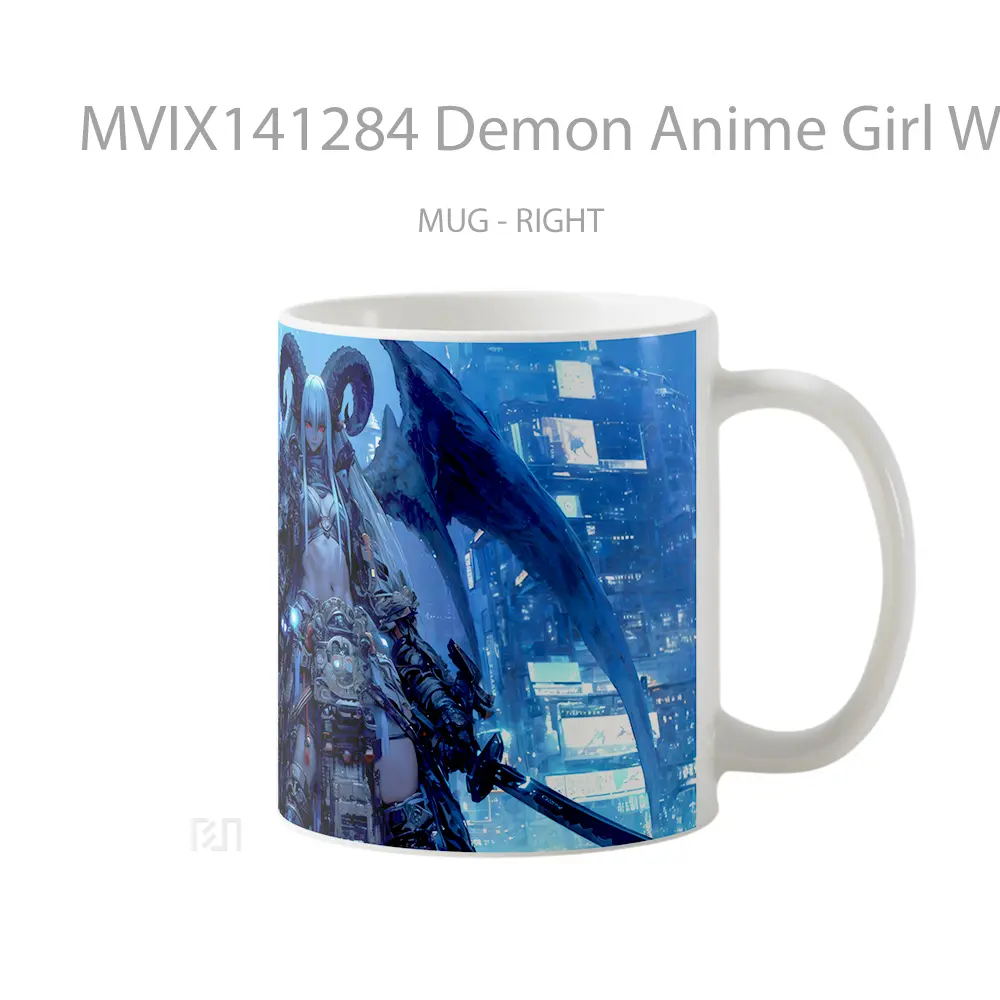 Mug Demon Anime Girl Wings Horn Katana Fantas Cangkir Anime - All-side / Desain