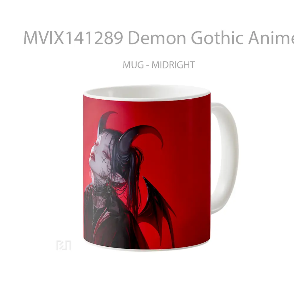 Mug Demon Gothic Anime Girl Horn Wings Cangkir Anime - All-side / Desain