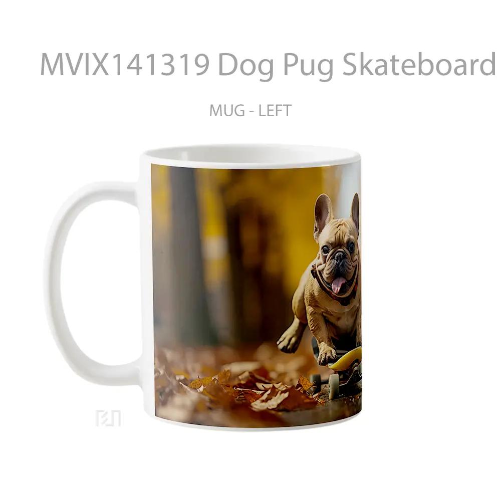 Mug Dog Pug Skateboard Animal Gelas Hewan Lucu - All-side / Desain