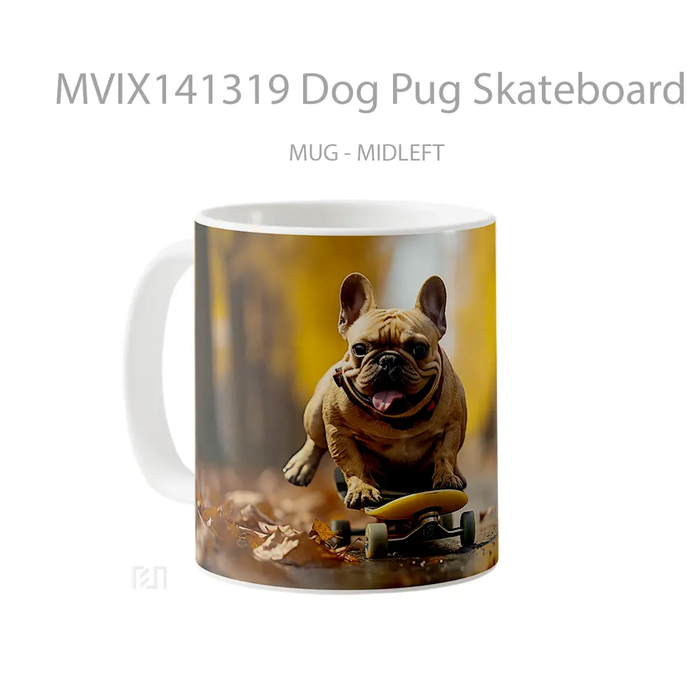 Mug Dog Pug Skateboard Animal Gelas Hewan Lucu - All-side / Desain